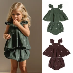 Summer Baby Girl Clothes Sets Organic Cotton Embroidery Infant Baby Girl Clothing